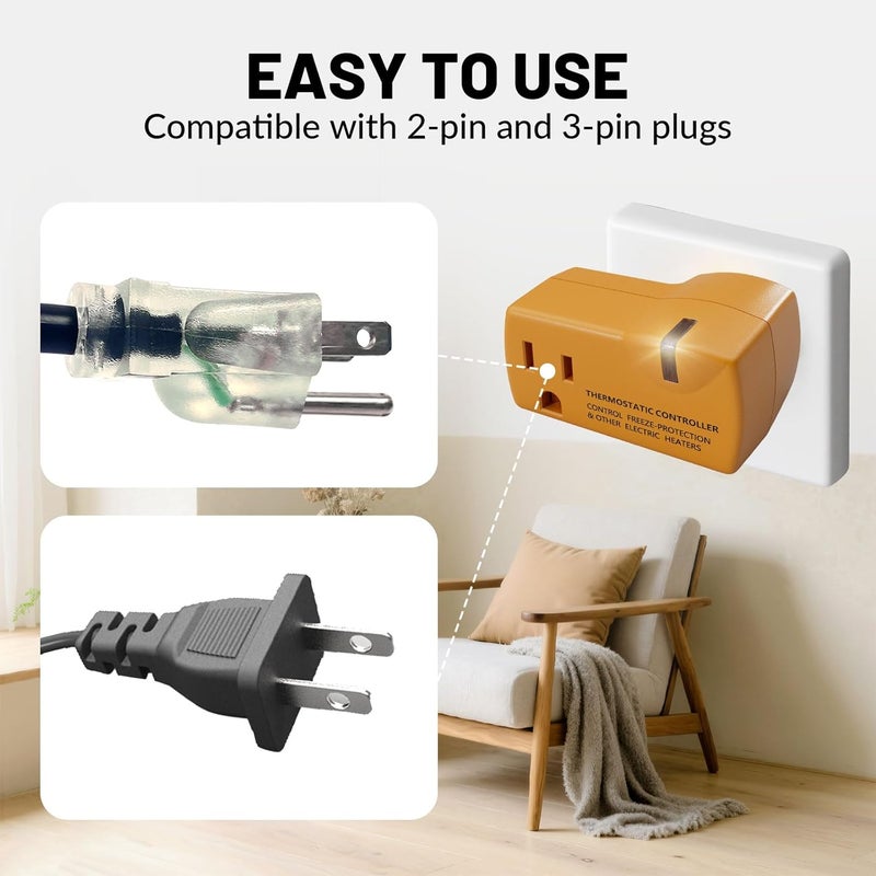 MAXKOSKO 2 PCS Freeze Thermostatically Controlled Outlet，Automatically Turn On Below 38 °F and Off Over 50 °F - Image 2